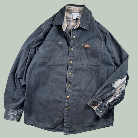 Carhartt Other - Carhartt Canvas Shirt Jacket Mens L Tall Black Flannel Line Thrashed S96 Shacket